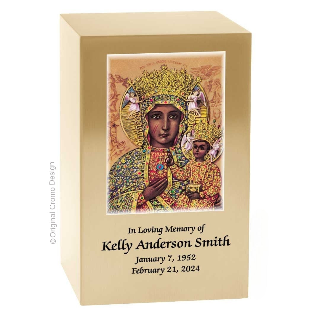 Catholic cremation urn with Our Lady of Czetechowa  Wood finish by Cromo NB