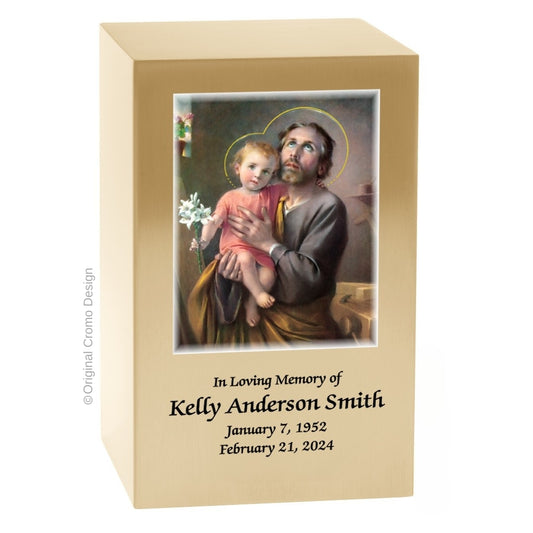 Catholic cremation urn with Praying Hands  Wood finish by Cromo NB