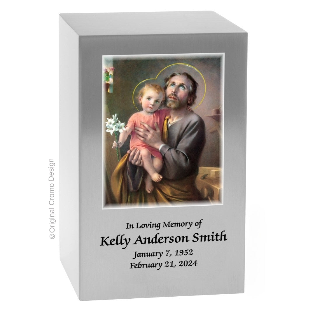 Catholic cremation urn with Saint Joseph  Wood finish by Cromo NB