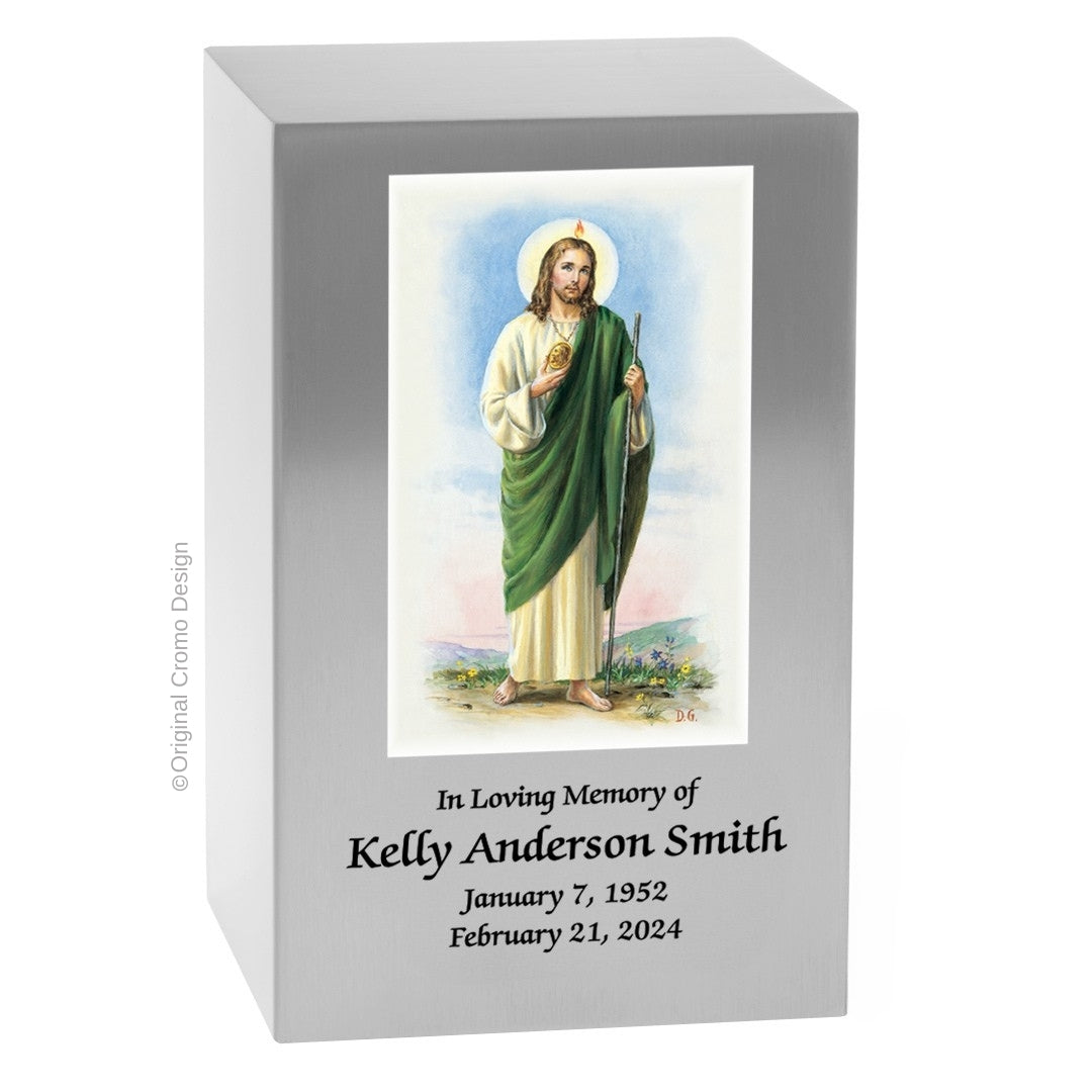 Catholic cremation urn with Saint Jude  Wood finish by Cromo NB
