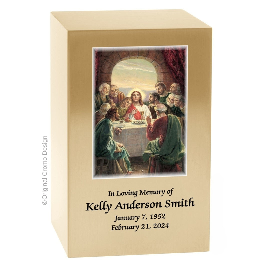 Catholic cremation urn with Last Supper  Wood finish by Cromo NB