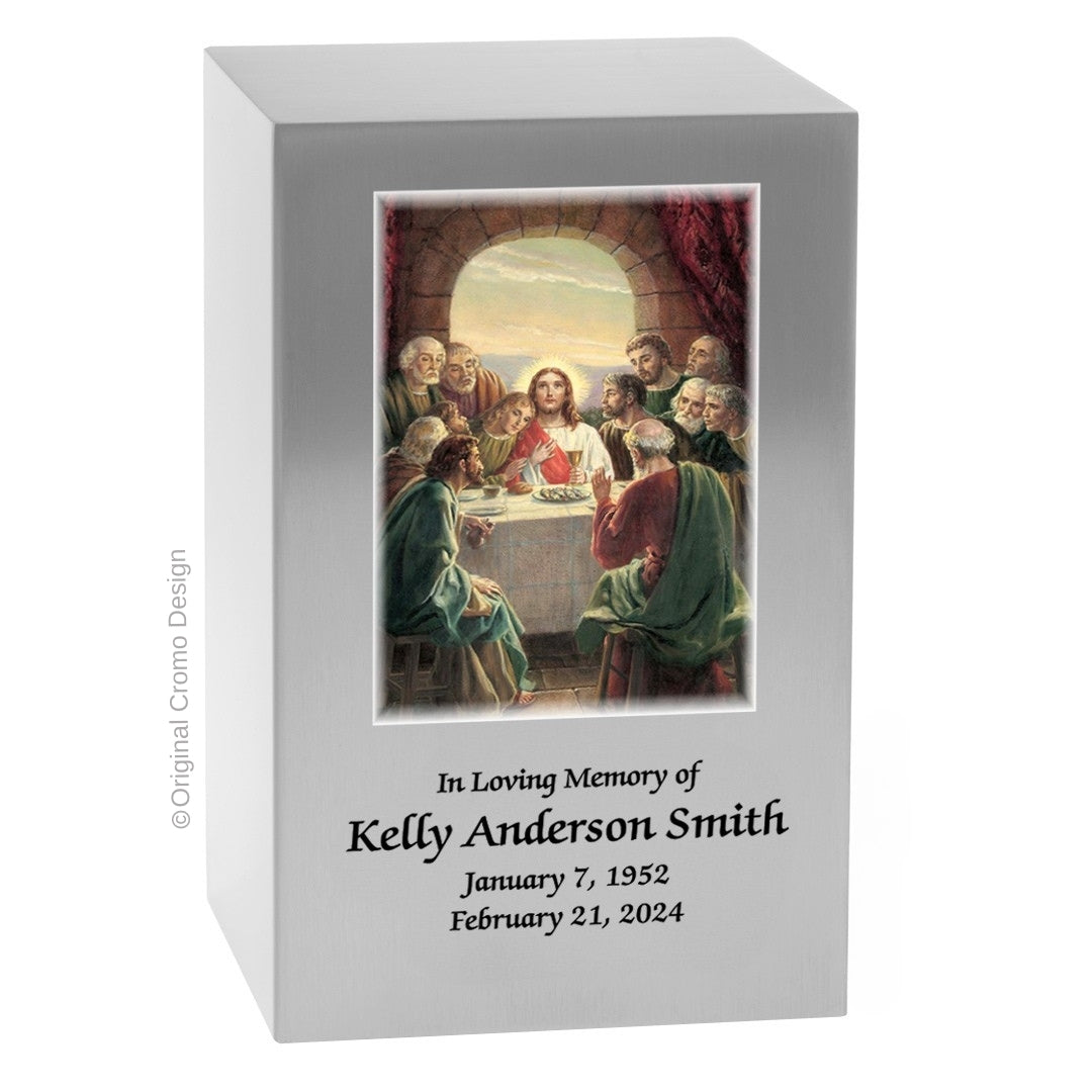 Catholic cremation urn with Last Supper  Wood finish by Cromo NB