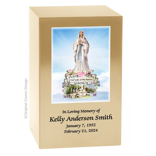 Catholic cremation urn with Jesus Shepherd  Wood finish by Cromo NB