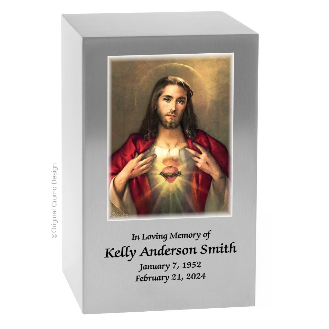 Catholic cremation urn with Saint Therese  Wood finish by Cromo NB