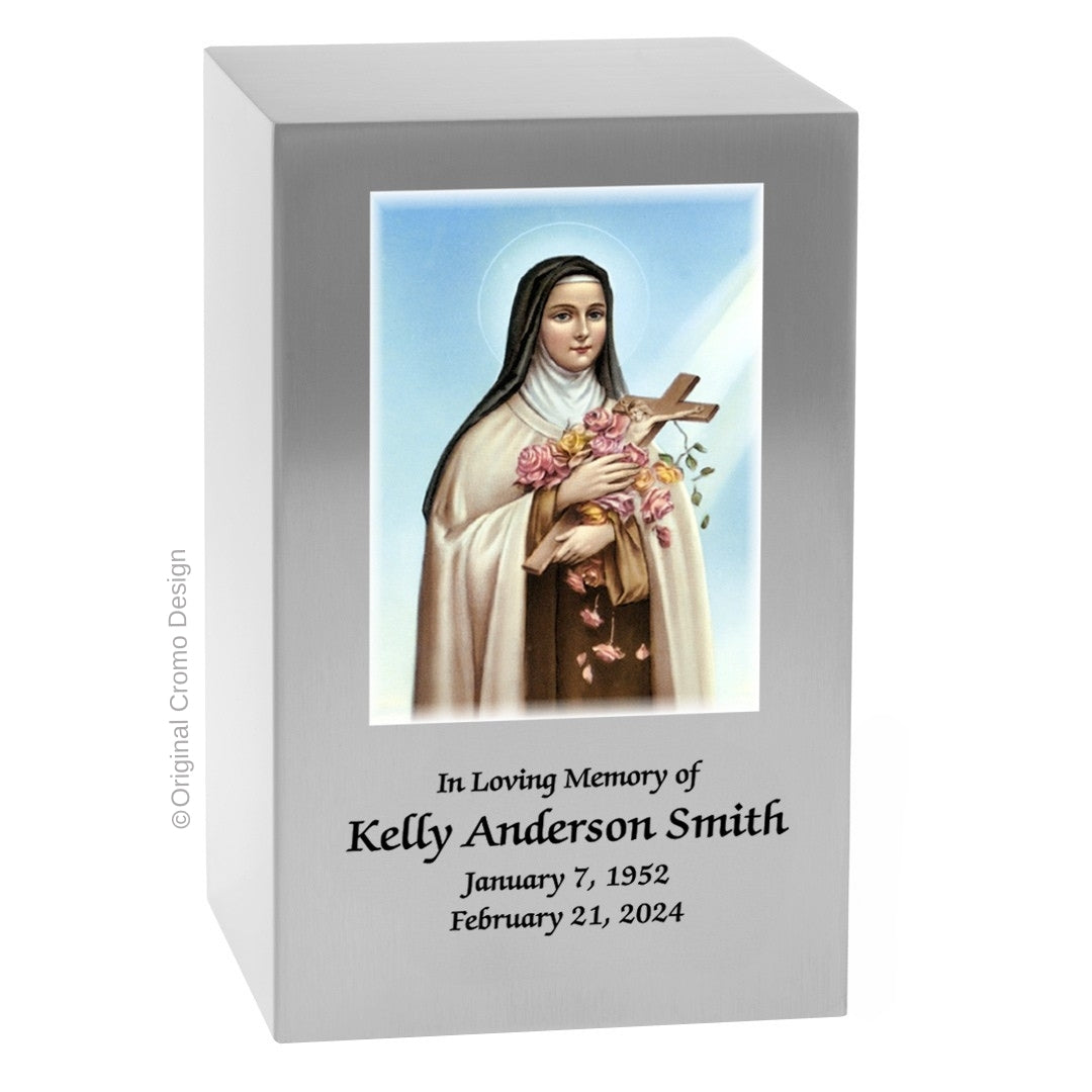 Catholic cremation urn with Sacred Heart of Jesus  Wood finish by Cromo NB